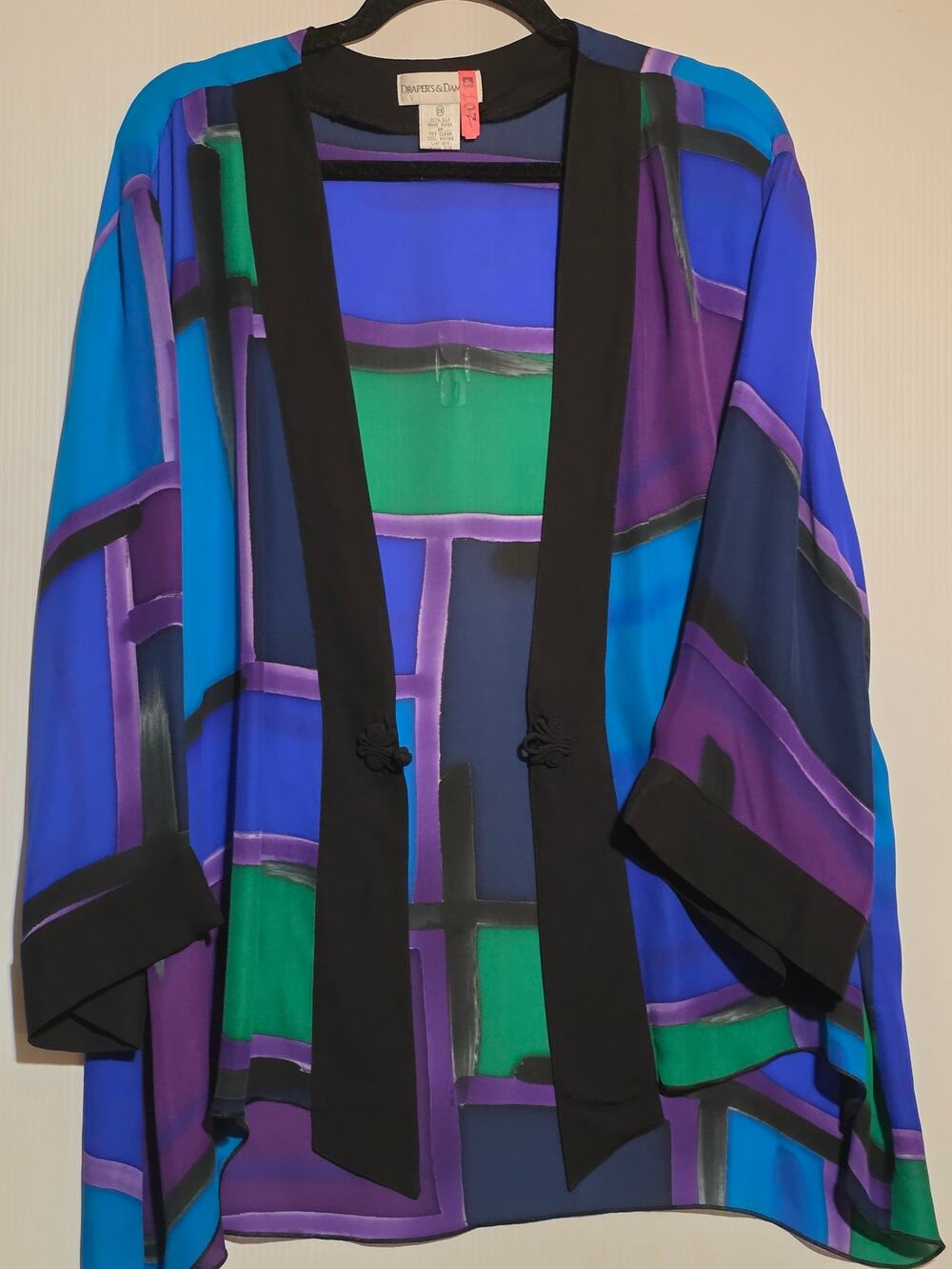 Draper's & Damon's Silk Kimono Jacket Size 2X Blue Abstract Cardigan Top